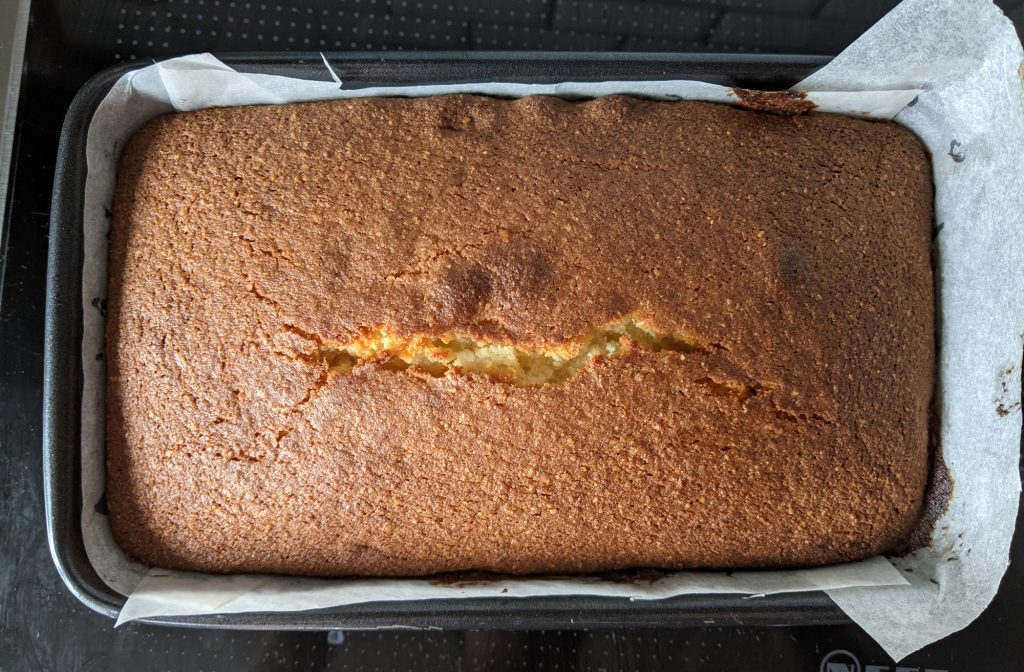 gluten free loaf cake in tin