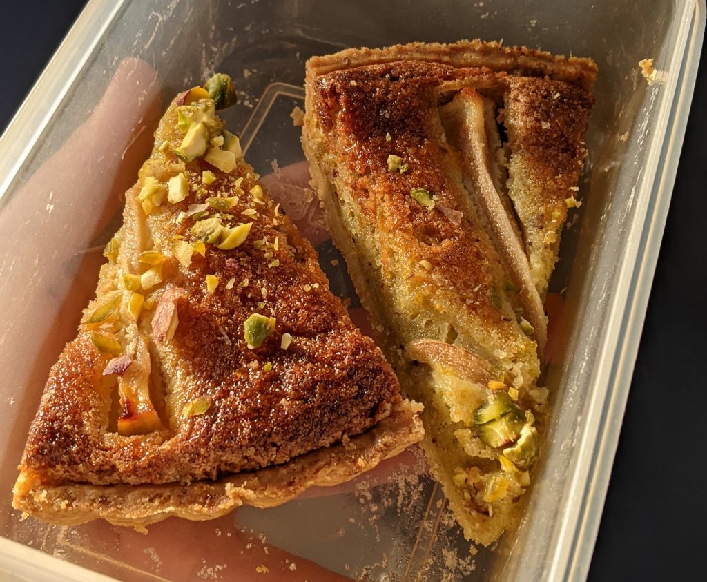 pear & pistachio frangipane tart slices