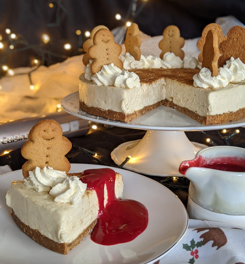 White Chocolate & Gingerbread Cheesecake with Raspberry Coulis gluten free