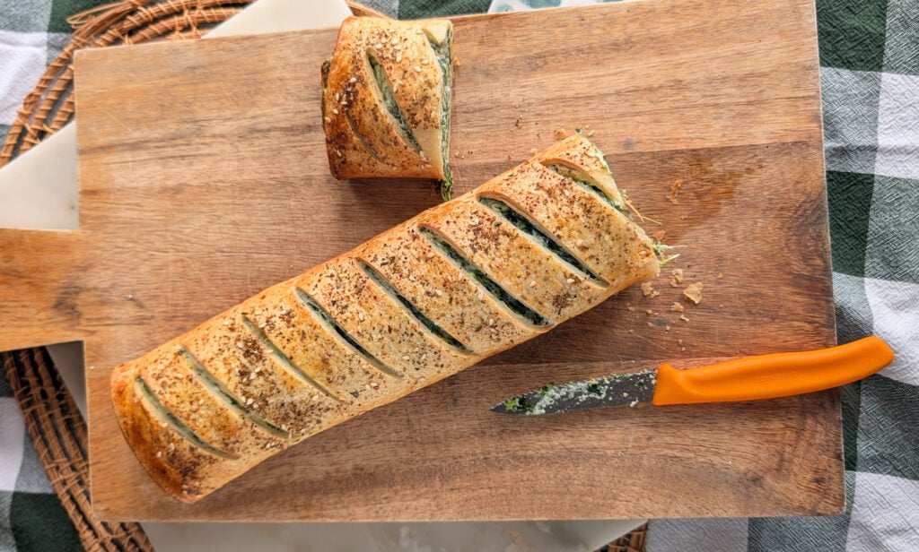 aerial view gluten free spinach & ricotta wellington