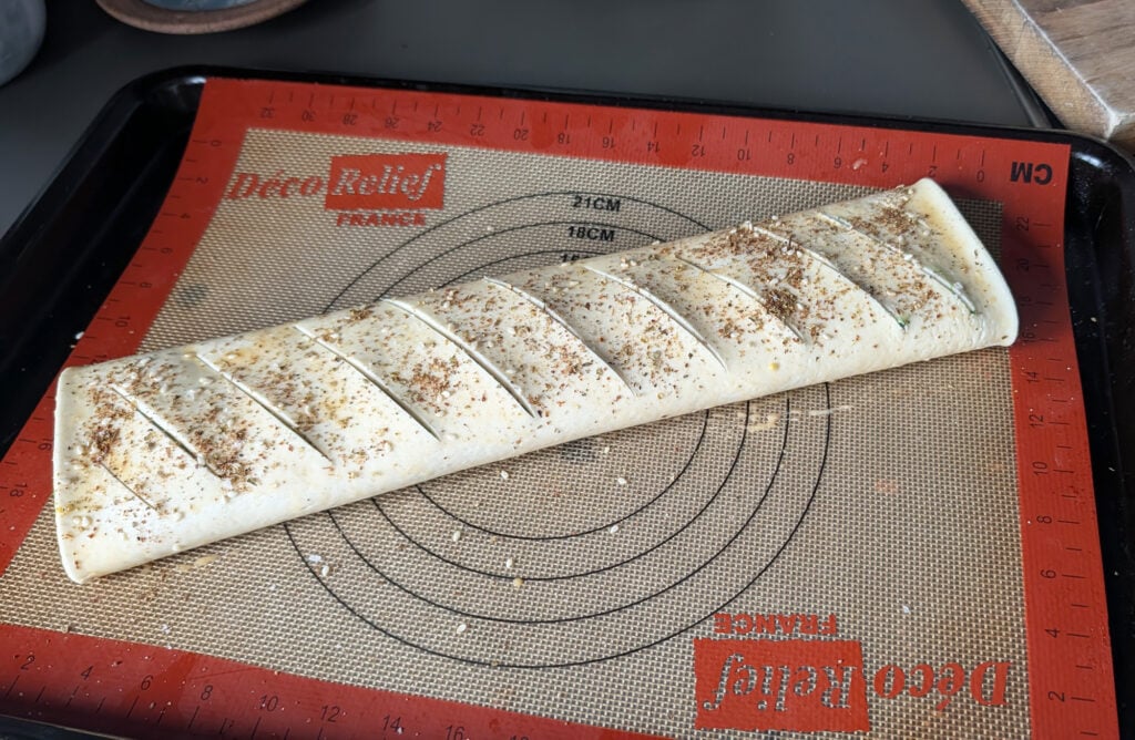 gluten free spinach & ricotta wellington ready for the oven